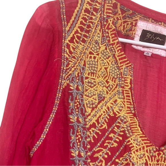 Johnny Was Biya Embroidered Silk and Linen Tunic Size Small - Picture 2 of 5